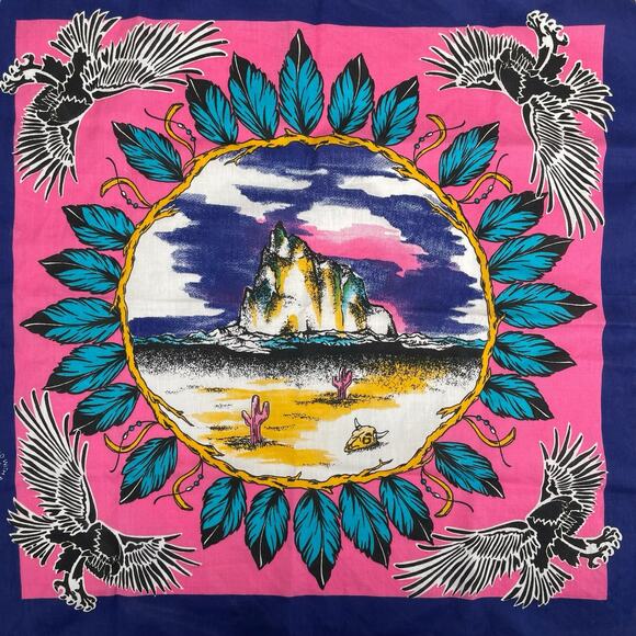 Vintage Native American Print Eagle Desert Southwest Bandana Made in USA - Picture 7 of 8